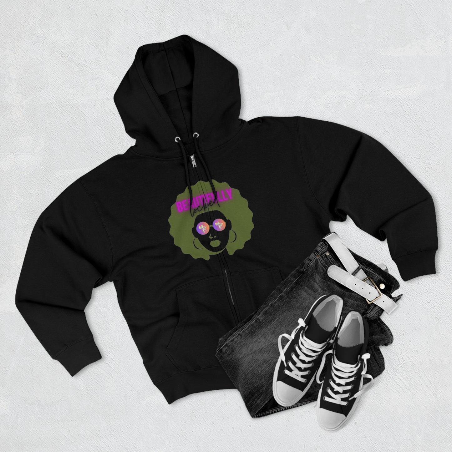 Beautifully Locked Afro Zipper Hoodie! Celebrate Your Curls, Locs, Coils