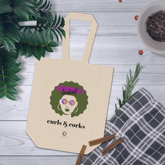 Curls & Corks Double Wine Tote Bag